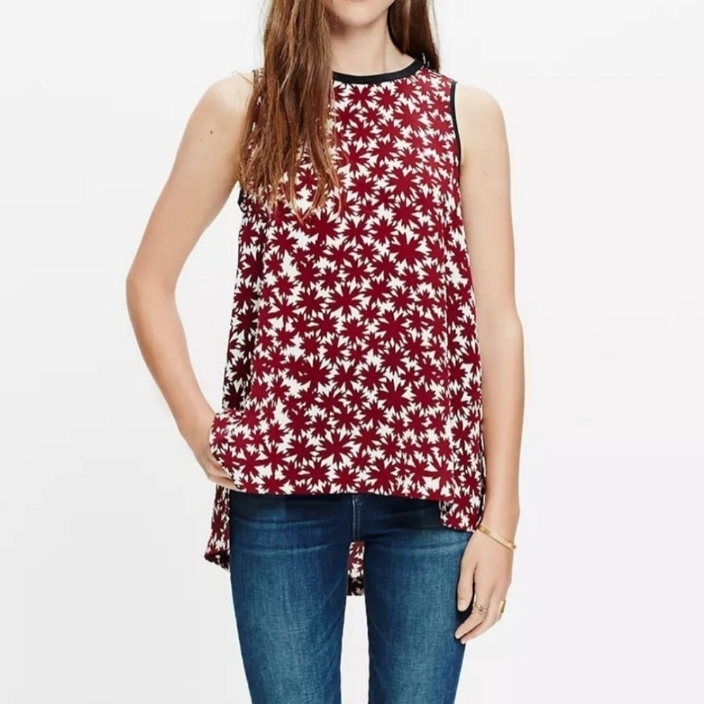 Madewell Floral Print Red Silk Canal Tank XS